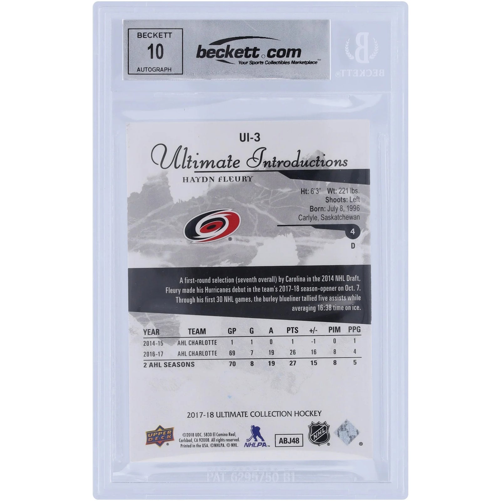 Haydn Fleury Signed 2017-18 Upper Deck Ultimate Collection Rookie Card | BGS 10