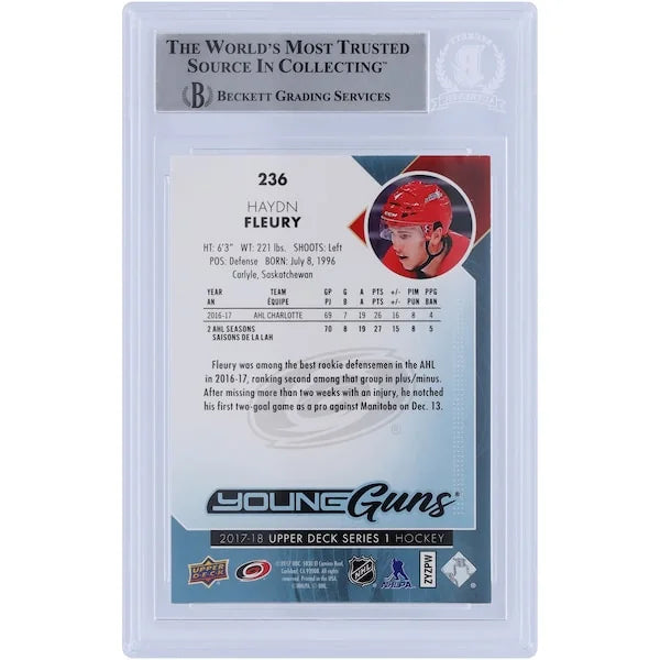 Haydn Fleury Signed 2017-18 Upper Deck Young Guns #236 Rookie Card | BGS 10 Autograph