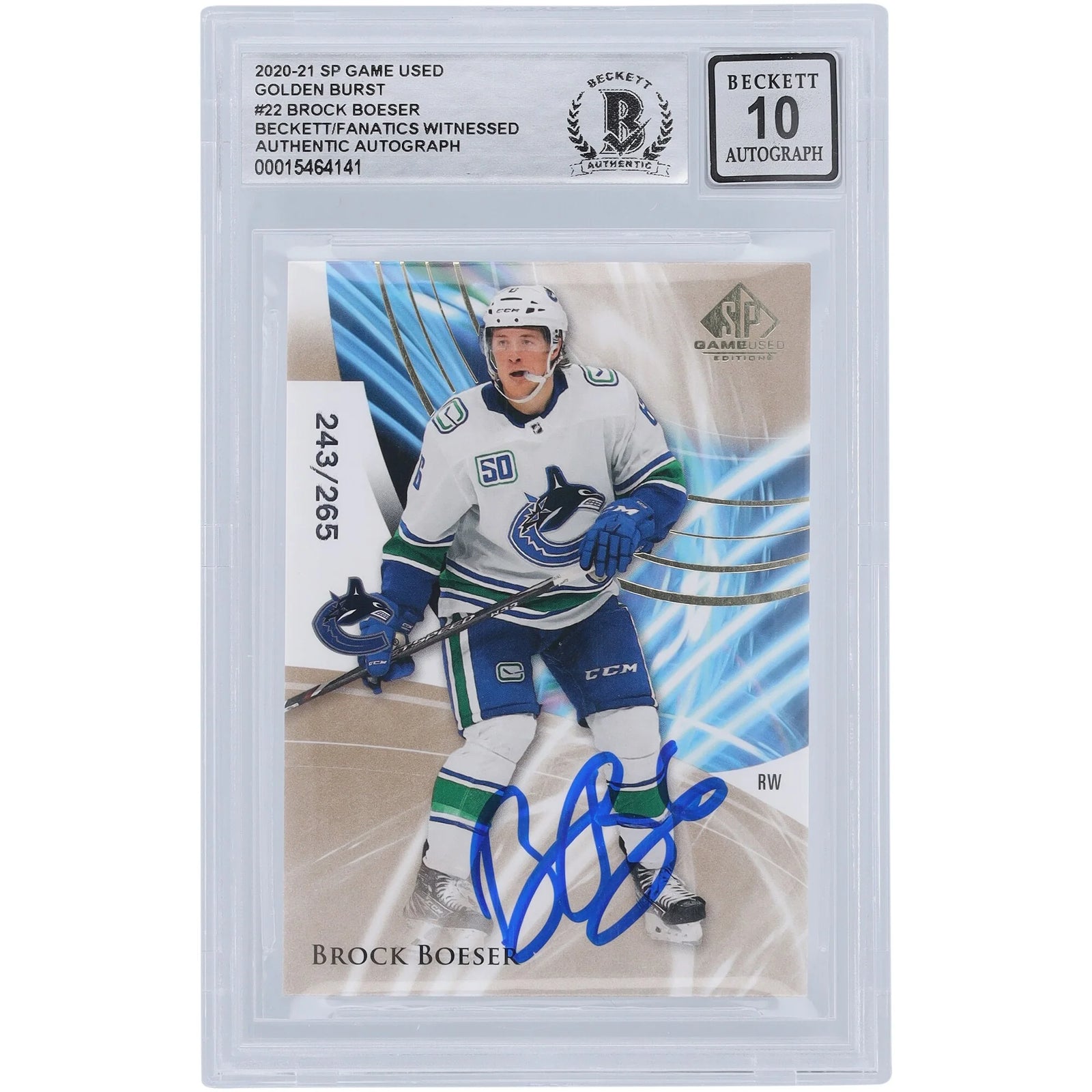 Brock Boeser Signed 2020-21 Upper Deck SP Game Used #22 Card | Beckett 10