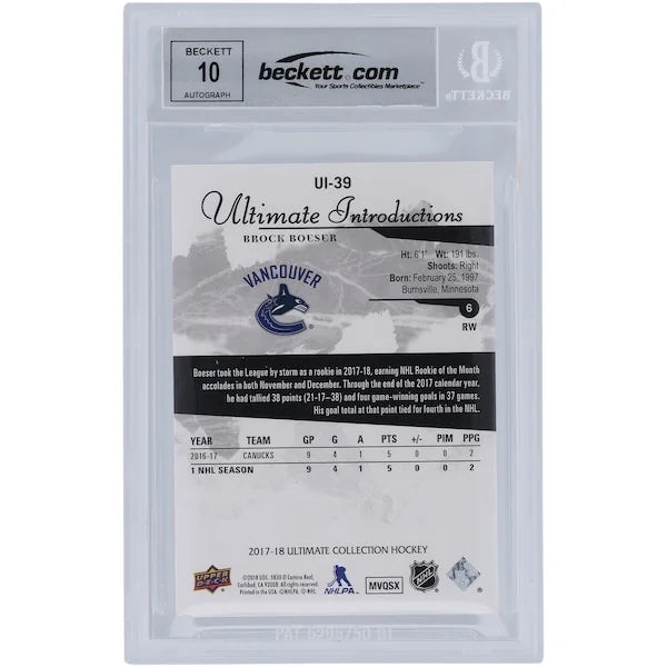 Brock Boeser Signed 2017-18 Upper Deck Ultimate Collection Rookie Card | Beckett 10