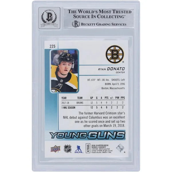 Ryan Donato Signed 2018-19 Upper Deck Young Guns #225 | Beckett 10 Rookie Card
