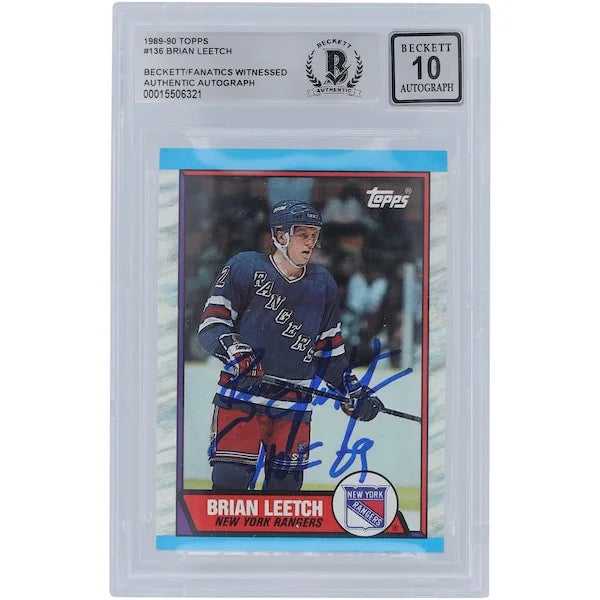 Brian Leetch Signed 1989-90 Topps #136 Rookie Card | Graded 10 with HOF 09 Inscription