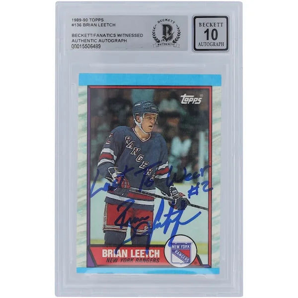 Brian Leetch Signed 1989-90 Topps #136 Rookie Card | Graded 10