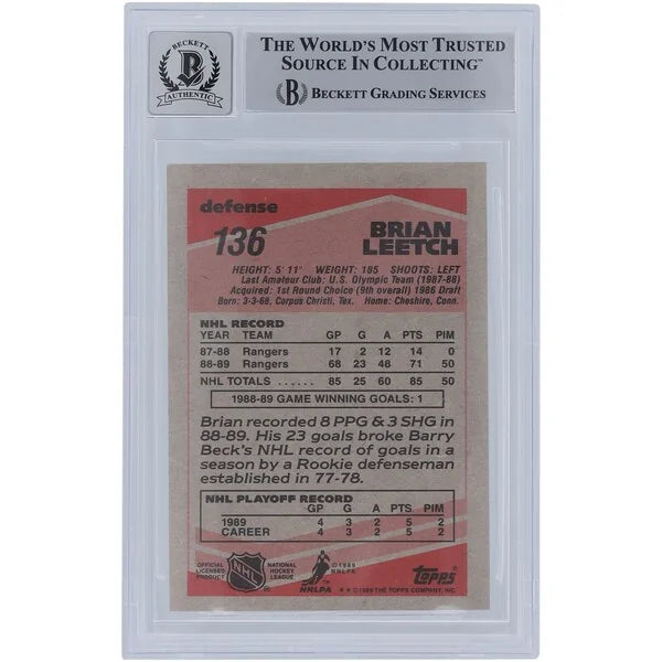 Brian Leetch Signed 1989-90 Topps #136 Rookie Card | Graded 10