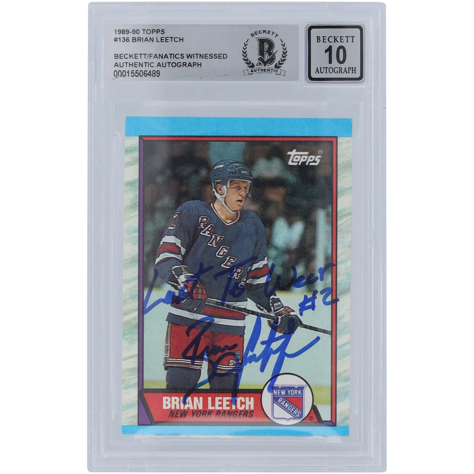 Brian Leetch Signed 1989-90 Topps #136 Rookie Card | Graded 10