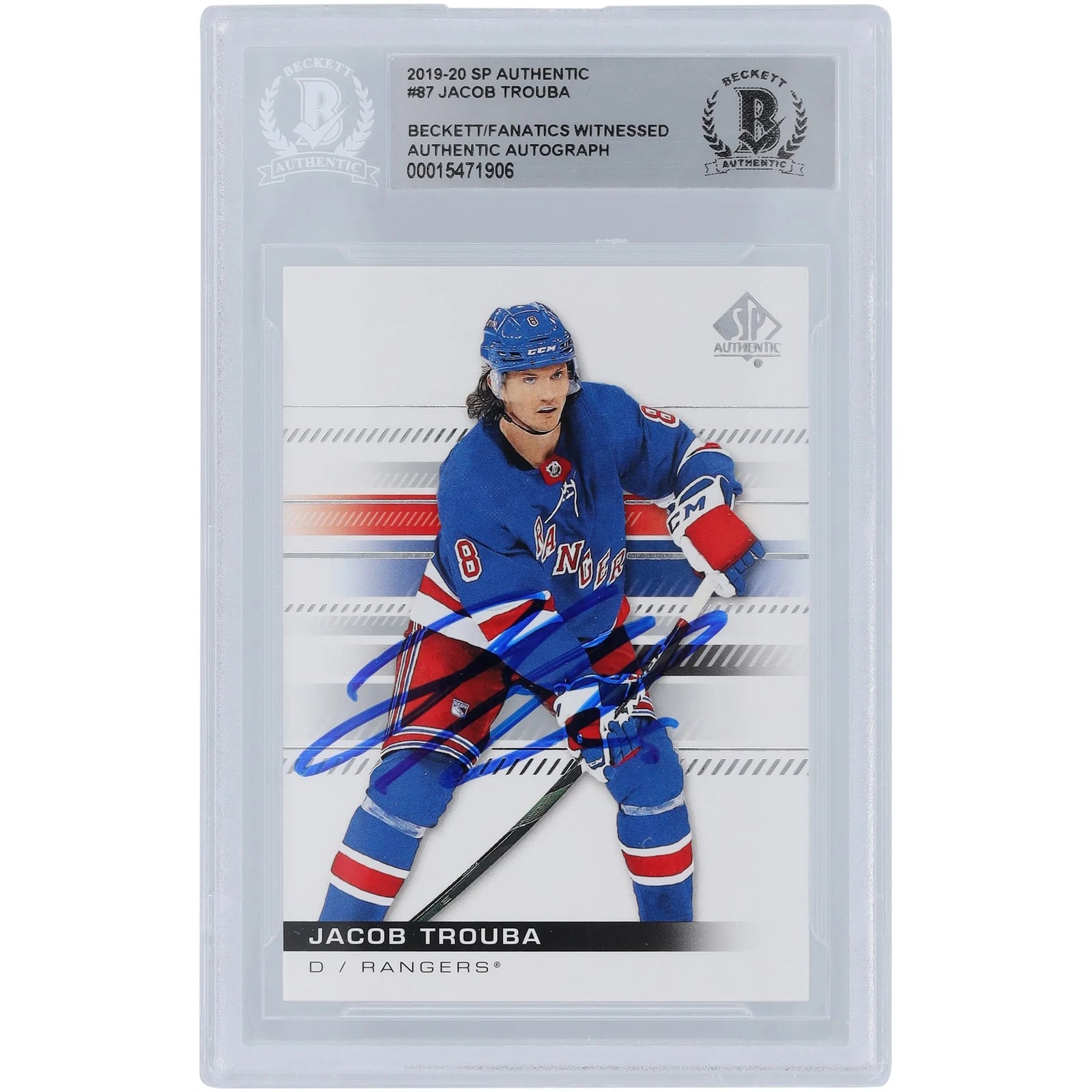 Jacob Trouba Signed 2019-20 Upper Deck SP Authentic #87 Card | Rangers