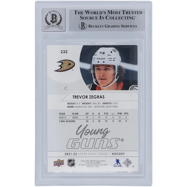 2019 Trevor Zegras Signed 2021-22 Upper Deck Young Guns #232 | Graded 10 Rookie Card