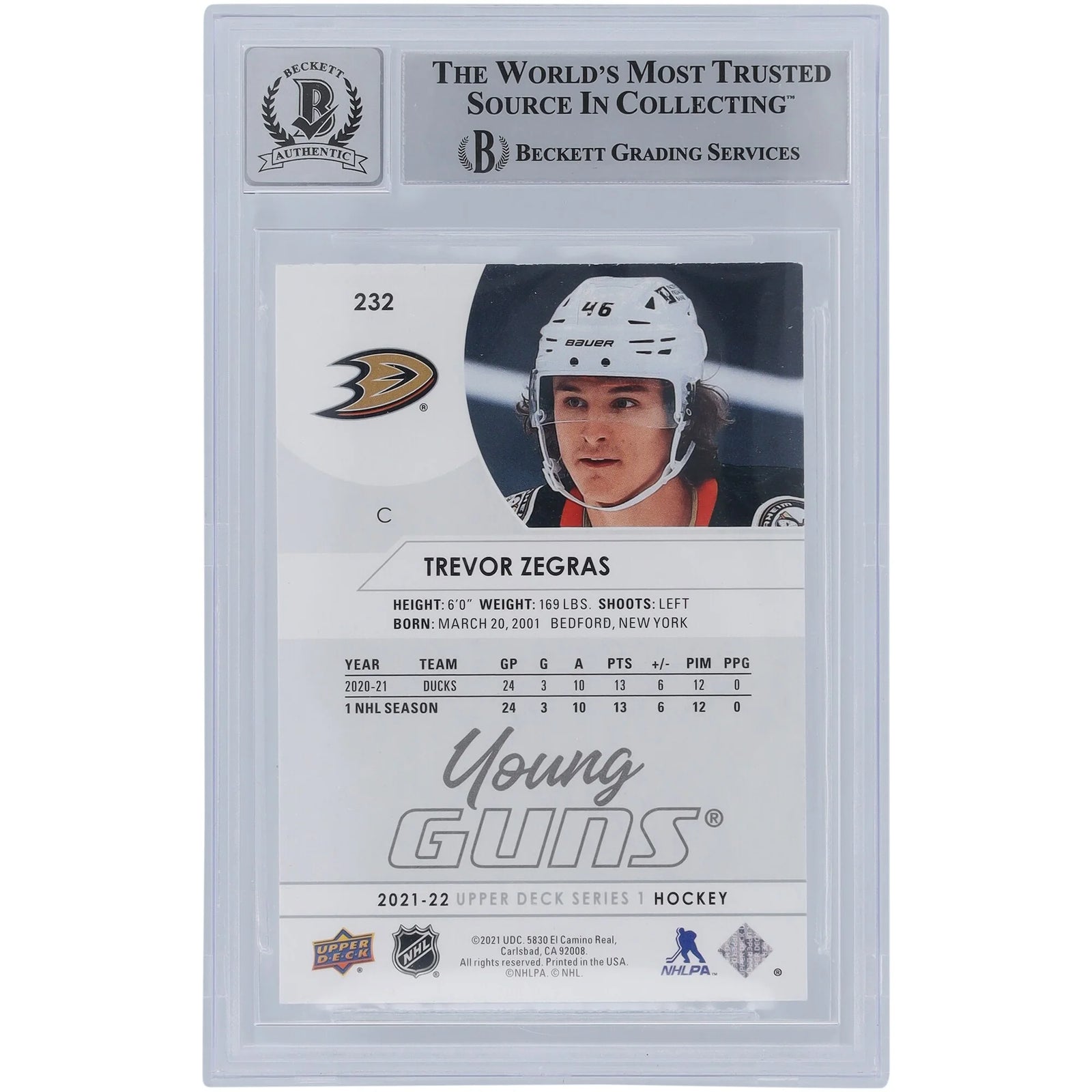 2019 Trevor Zegras Signed 2021-22 Upper Deck Young Guns #232 | Graded 10 Rookie Card
