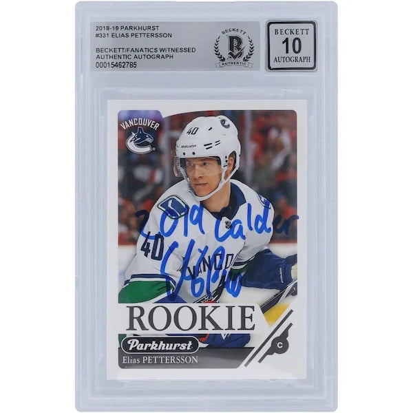 Elias Pettersson Signed 2018-19 Upper Deck Parkhurst #331 Rookie Card | Graded 10 with 2019 201