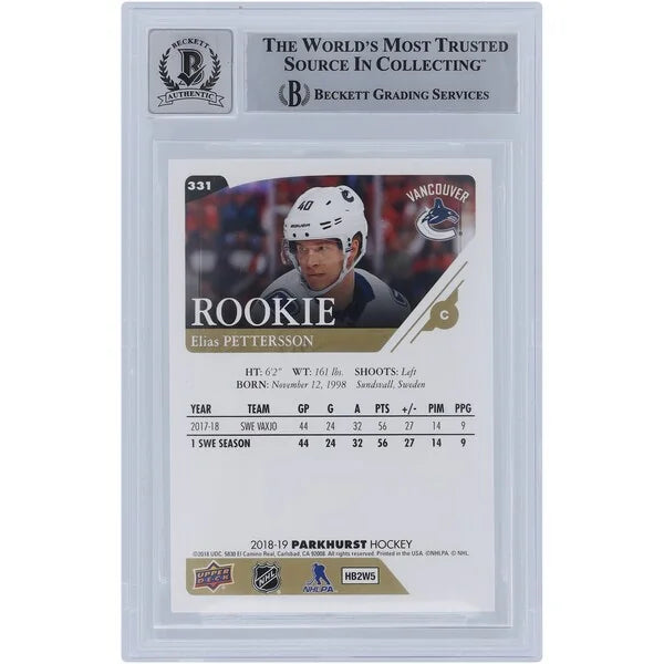 Elias Pettersson Signed 2018-19 Upper Deck Parkhurst #331 Rookie Card | Graded 10 with 2019 201