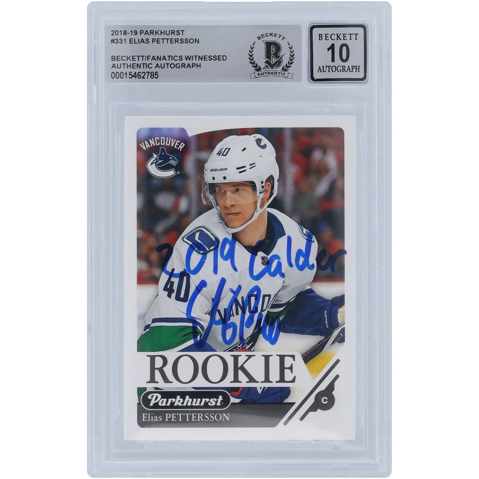 Elias Pettersson Signed 2018-19 Upper Deck Parkhurst #331 Rookie Card | Graded 10 with 2019 201