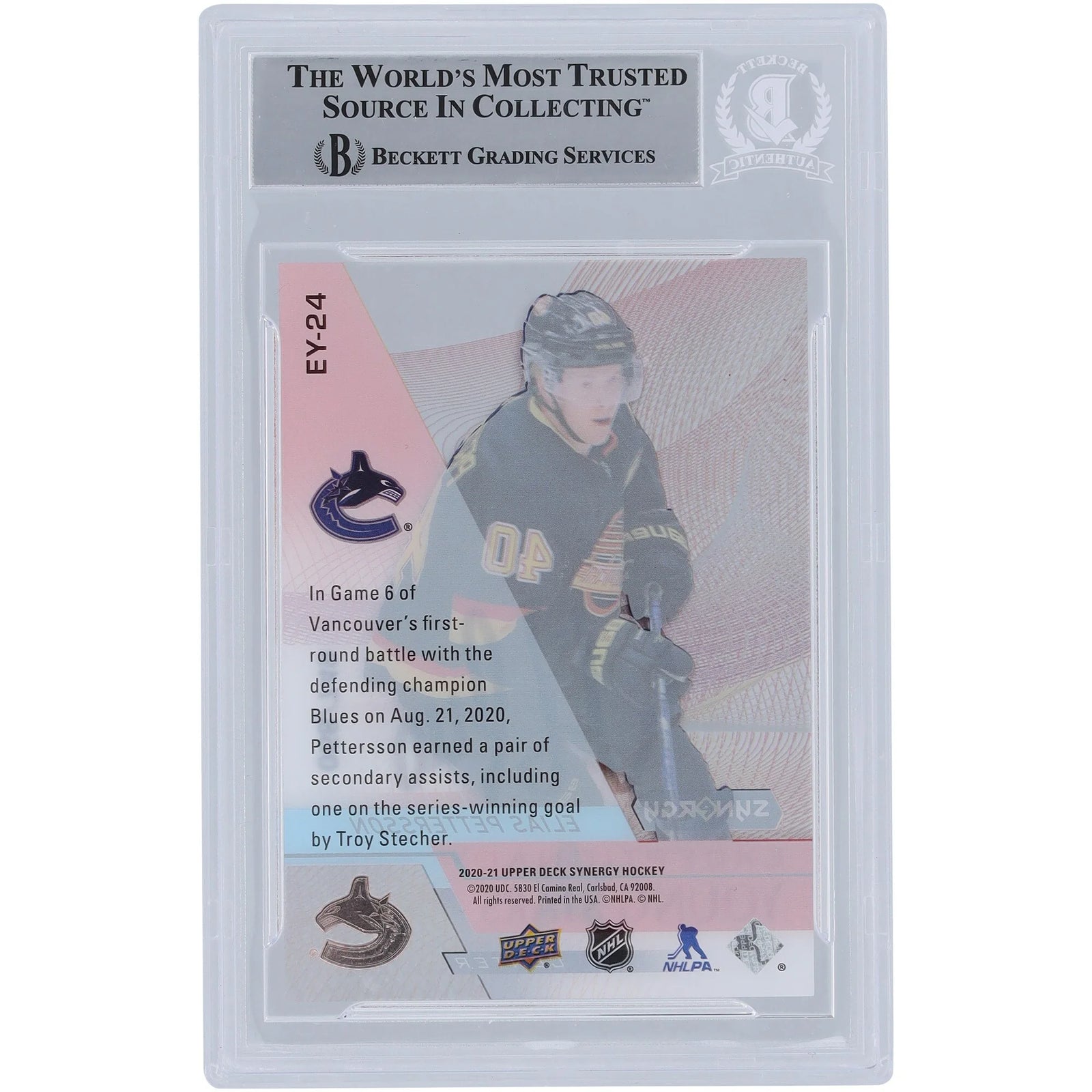 Elias Pettersson Signed 2020-21 Upper Deck Synergy Card | #EY-24 #/749