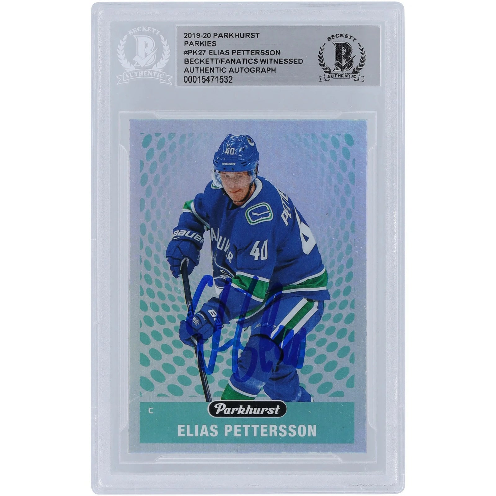 Elias Pettersson Vancouver Canucks Autographed 2019-20 Upper Deck Parkhurst Parkies #PK-27 Beckett Fanatics Witnessed Authenticated Card - F2