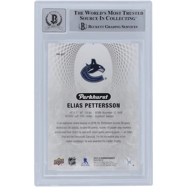 Elias Pettersson Signed 2019-20 Upper Deck Parkhurst Card | Beckett 10