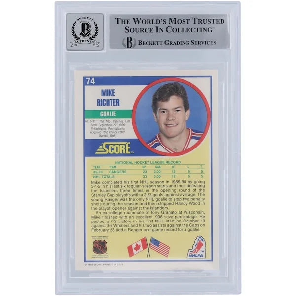 Mike Richter Signed 1990-91 Score #74 Rookie Card | Last to Wear 35 Inscription