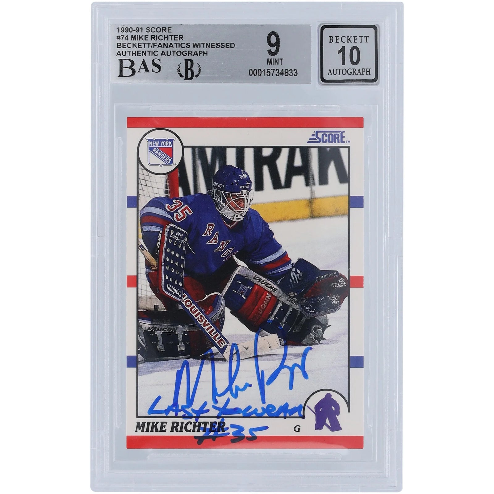 Mike Richter Signed 1990-91 Score #74 Rookie Card | Last to Wear 35 Inscription