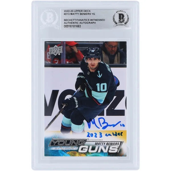 Matty Beniers Signed 2022-23 Upper Deck Young Guns #213 | 2023 Calder Inscription