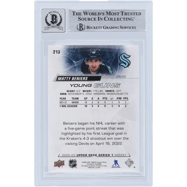 2023 Matty Beniers Signed 2022-23 Upper Deck Young Guns #213 | Graded 10 Rookie Card