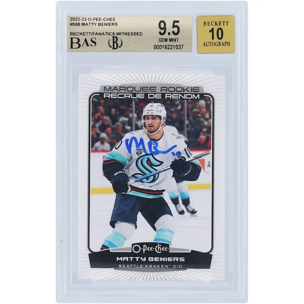 Matty Beniers Signed 2022-23 Upper Deck O-Pee-Chee Marquee Rookies #568 | Beckett 9.5