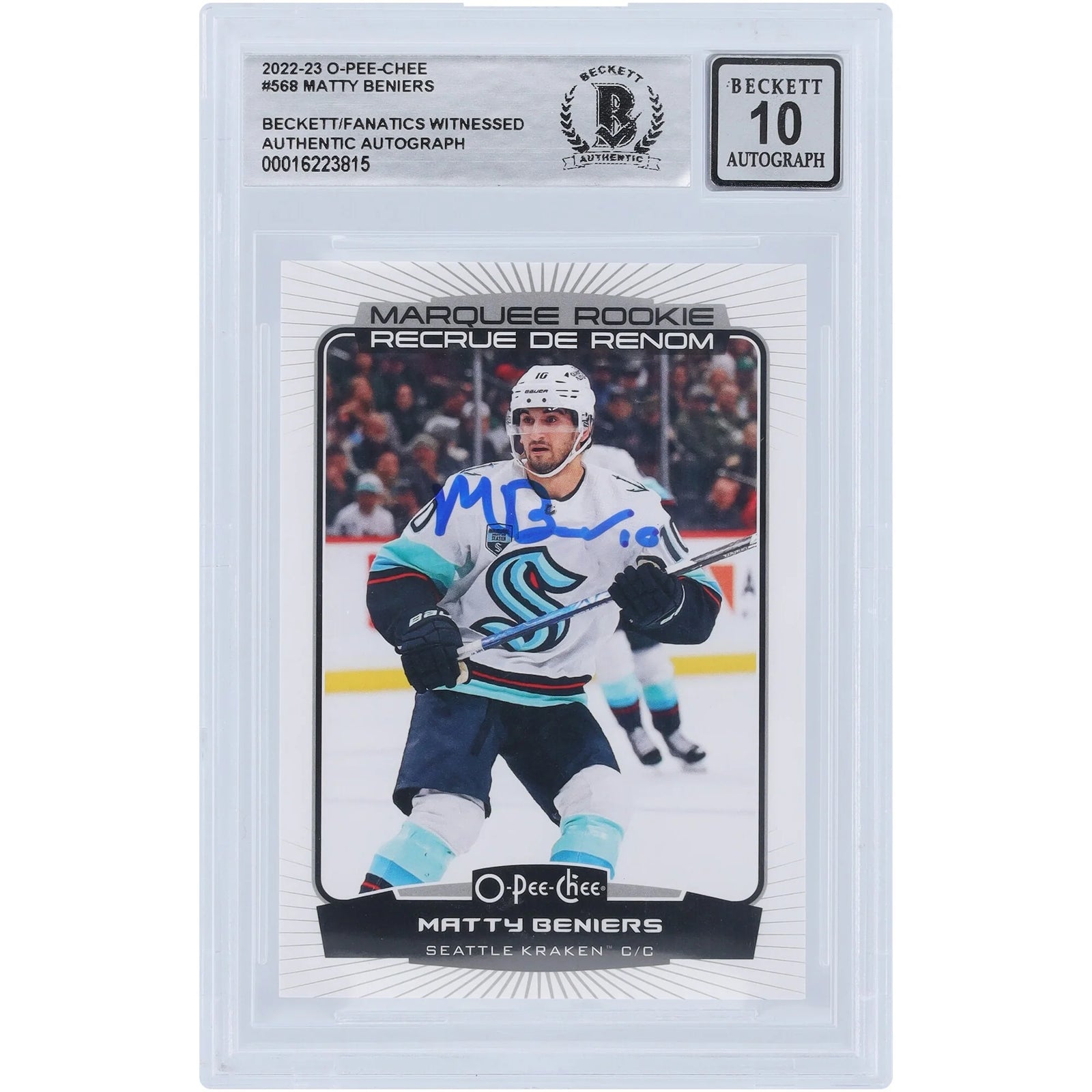 Matty Beniers Signed 2022-23 Upper Deck O-Pee-Chee Marquee Rookies #568 | Graded 10