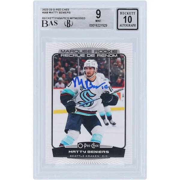 Matty Beniers Signed 2022-23 Upper Deck O-Pee-Chee Rookie #568 Card | Beckett 9