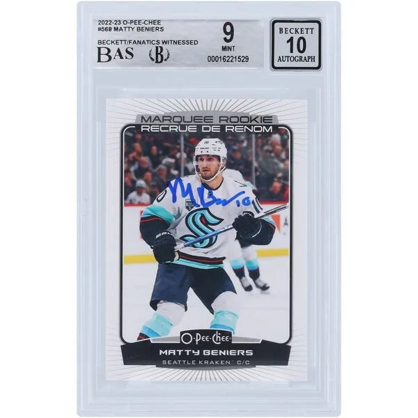 Matty Beniers Signed 2022-23 Upper Deck O-Pee-Chee Rookie #568 Card | Beckett 9