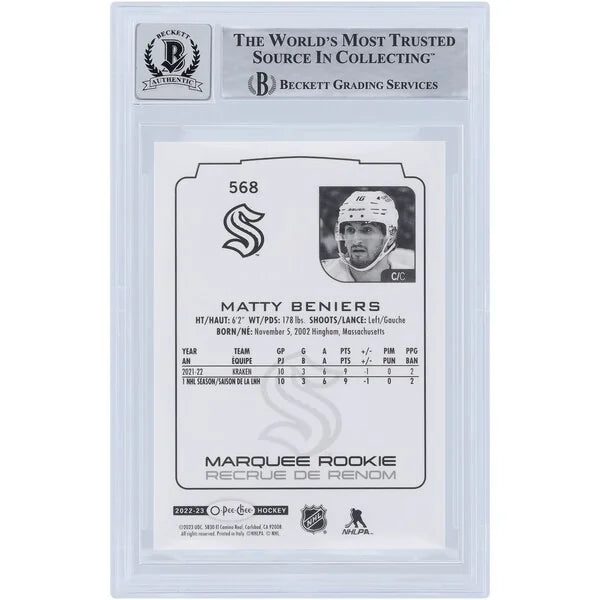 Matty Beniers Signed 2022-23 Upper Deck O-Pee-Chee Rookie #568 Card | Beckett 9