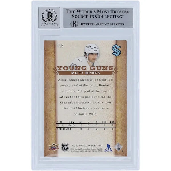 Matty Beniers Signed 2022-23 Upper Deck Young Guns Rookie Card | Graded 10