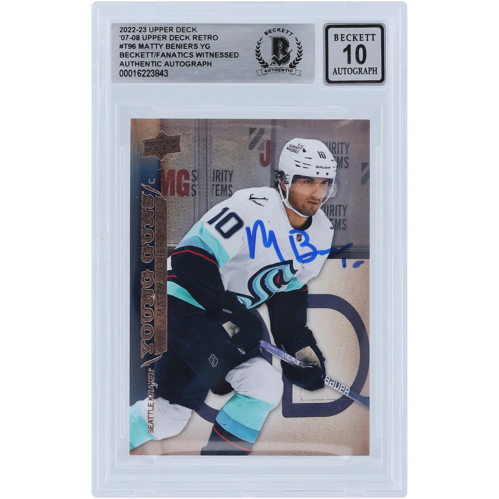 Matty Beniers Signed 2022-23 Upper Deck Young Guns Rookie Card | Graded 10