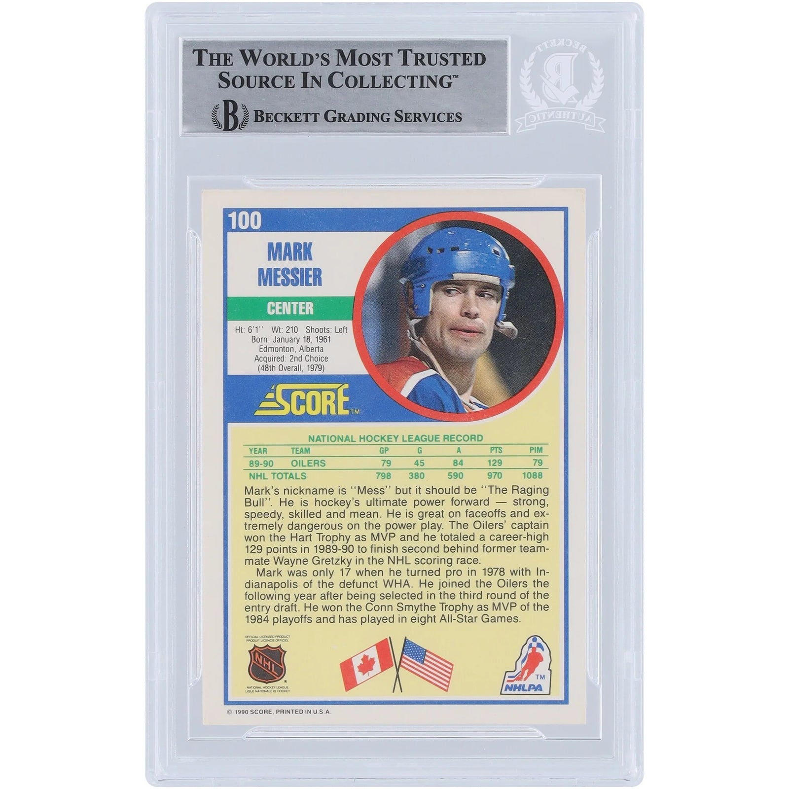 Mark Messier Signed 1990-91 Score #100 Card | Edmonton Oilers