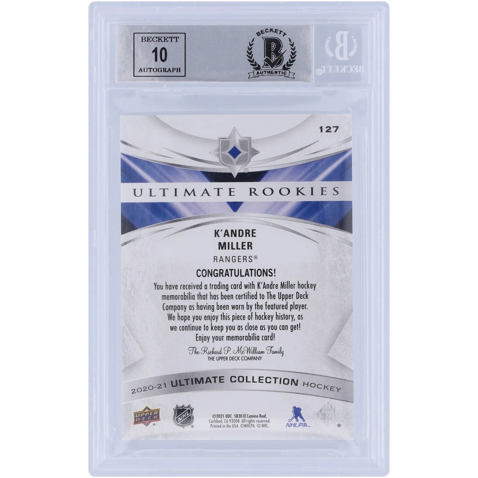 K'Andre Miller Signed 2020-21 Upper Deck Ultimate Collection #127 Card | Beckett Authentic