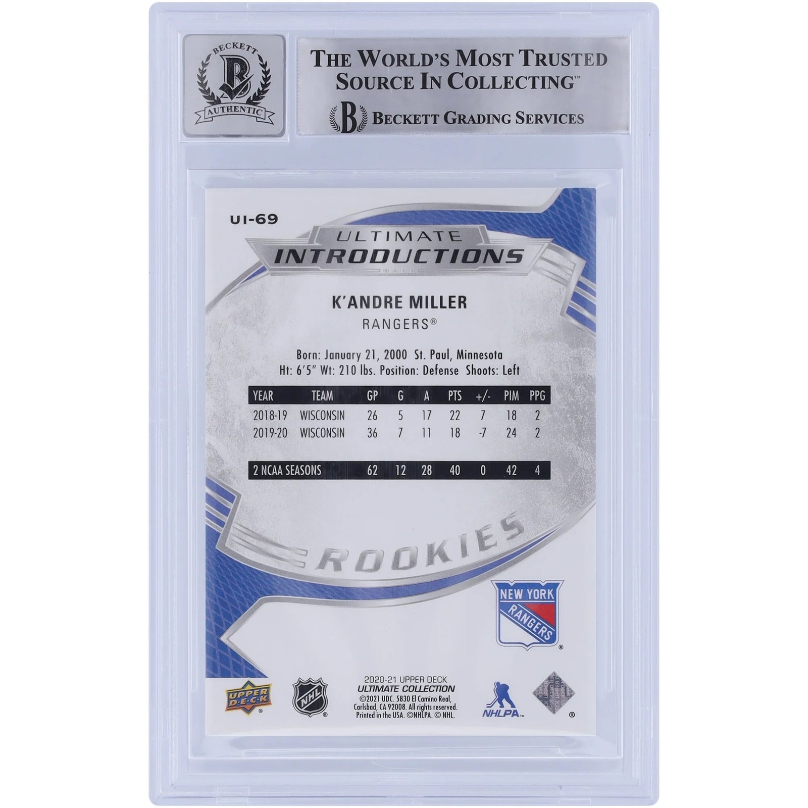 K'Andre Miller Signed 2020-21 Upper Deck Ultimate Collection Rookie Card | Beckett Authent