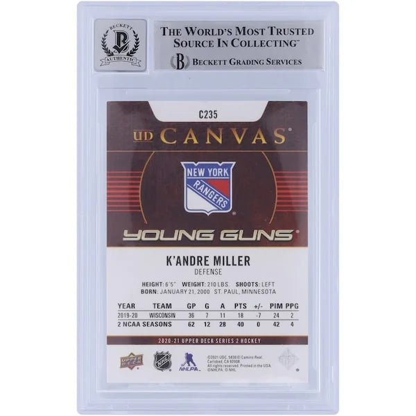 K'Andre Miller Signed 2020-21 Upper Deck Young Guns Canvas #C235 | Beckett Authenticated