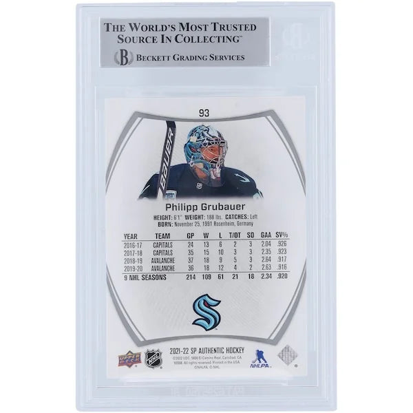 Philipp Grubauer Signed 2021-22 Upper Deck SP Authentic #93 Card | Beckett Authenticated