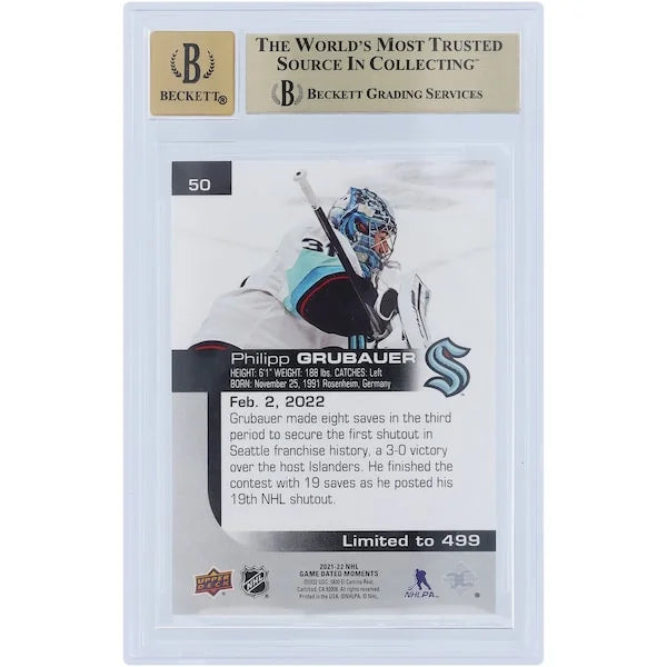 Philipp Grubauer Signed 2021-22 Upper Deck #50 Card | Beckett 9.5
