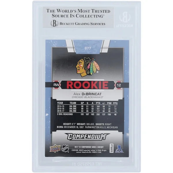 Alex DeBrincat Signed 2017-18 Upper Deck Compendium Blue Rookie Card #877 | Beckett Authen