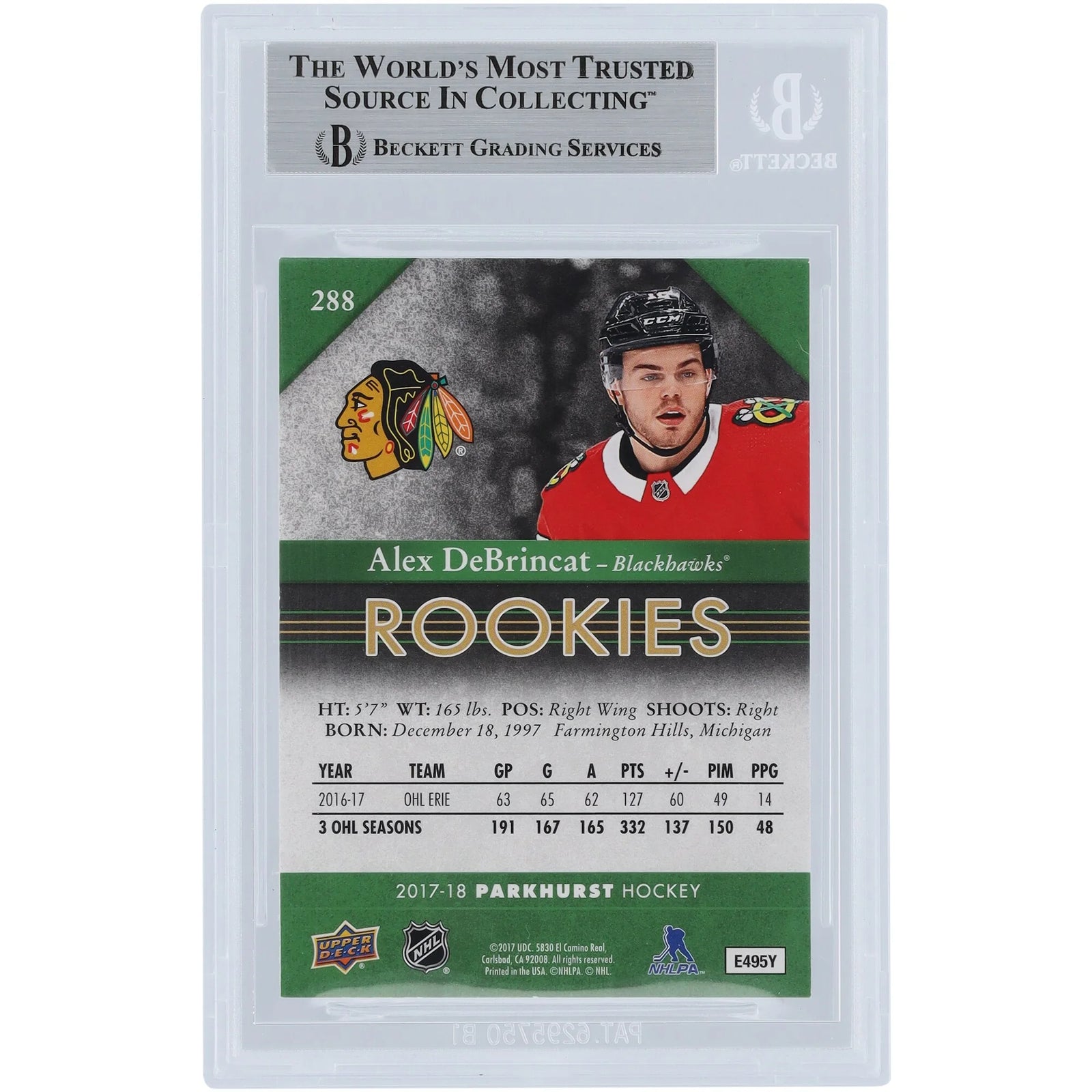 Alex DeBrincat Signed 2017-18 Upper Deck Parkhurst #288 Rookie Card | Beckett Authenticate