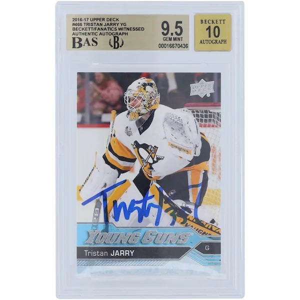 Tristan Jarry Signed 2016-17 Upper Deck Young Guns #466 | Graded 9.5 Rookie Card