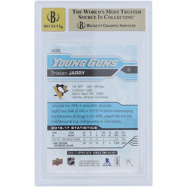 Tristan Jarry Signed 2016-17 Upper Deck Young Guns #466 | Graded 9.5 Rookie Card