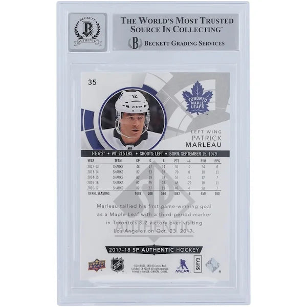 Patrick Marleau Signed 2017-18 Upper Deck SP Authentic #35 | Beckett 10