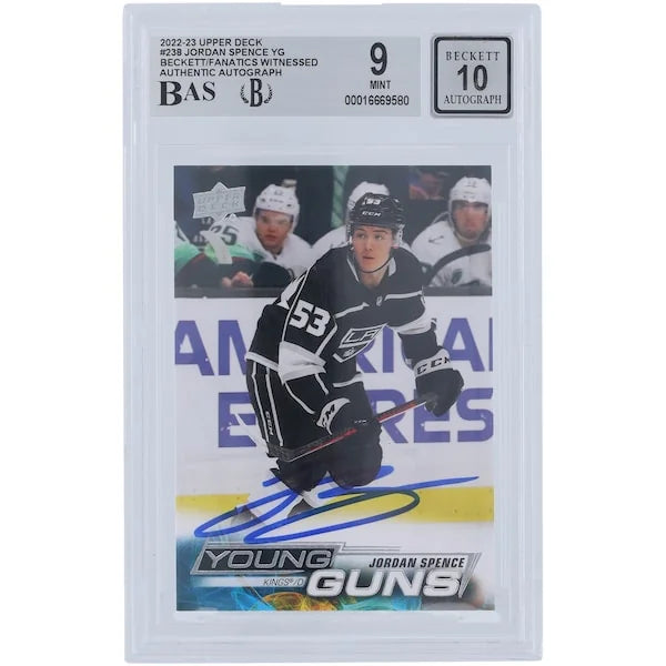Jordan Spence Signed 2022-23 Upper Deck Young Guns #238 | Beckett 9 Rookie Card