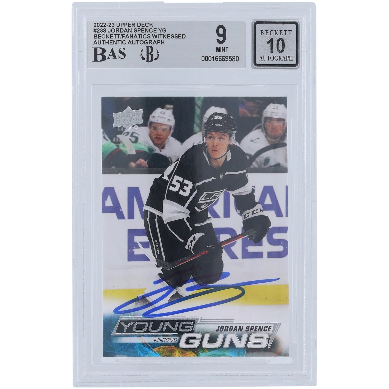Jordan Spence Signed 2022-23 Upper Deck Young Guns #238 | Beckett 9 Rookie Card