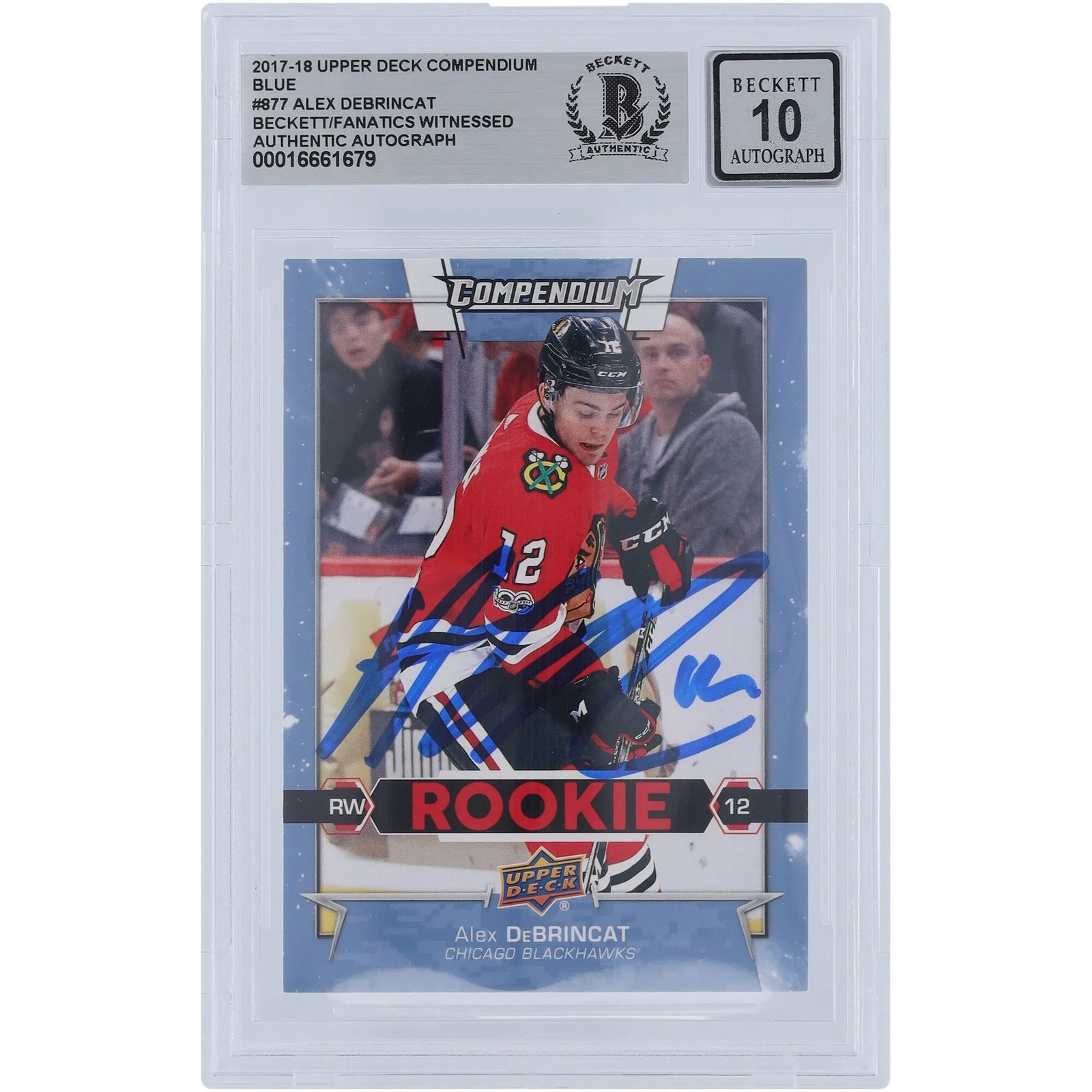 Alex DeBrincat Signed 2017-18 Upper Deck Compendium Rookie #877 Card | Beckett 10