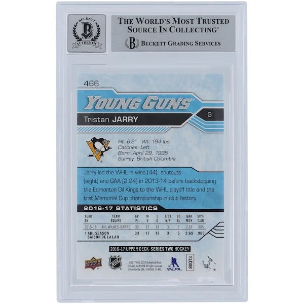 Tristan Jarry Signed 2016-17 Upper Deck Young Guns #466 | Rookie Card
