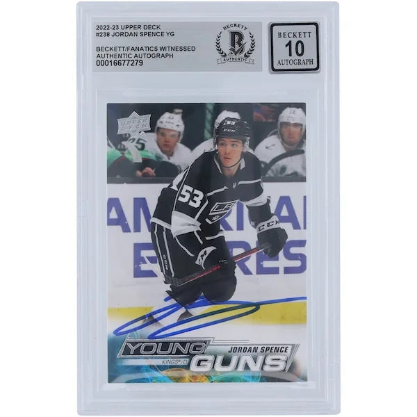 Jordan Spence Signed 2022-23 Upper Deck Young Guns Rookie #238 Card | Beckett 10