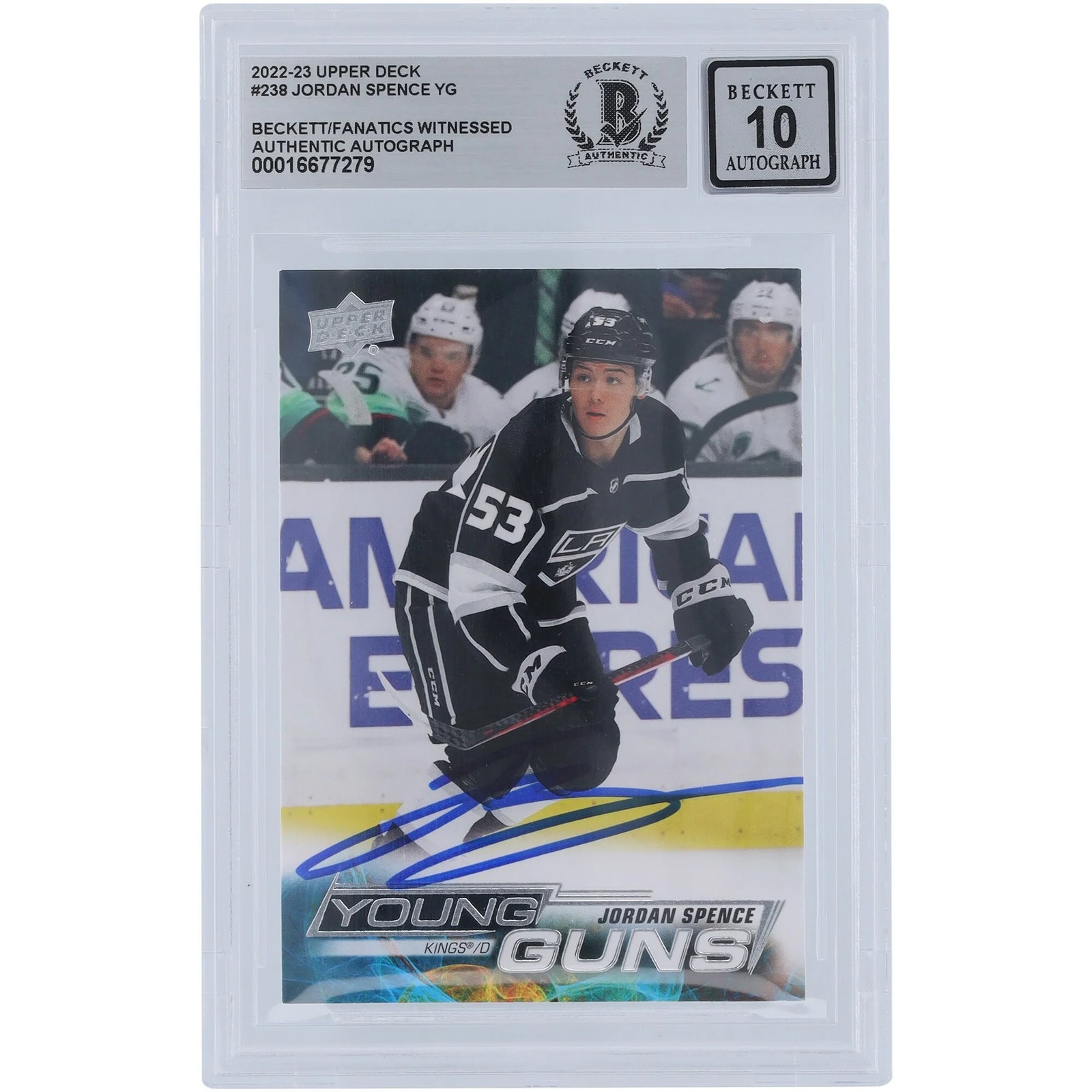 Jordan Spence Signed 2022-23 Upper Deck Young Guns Rookie #238 Card | Beckett 10