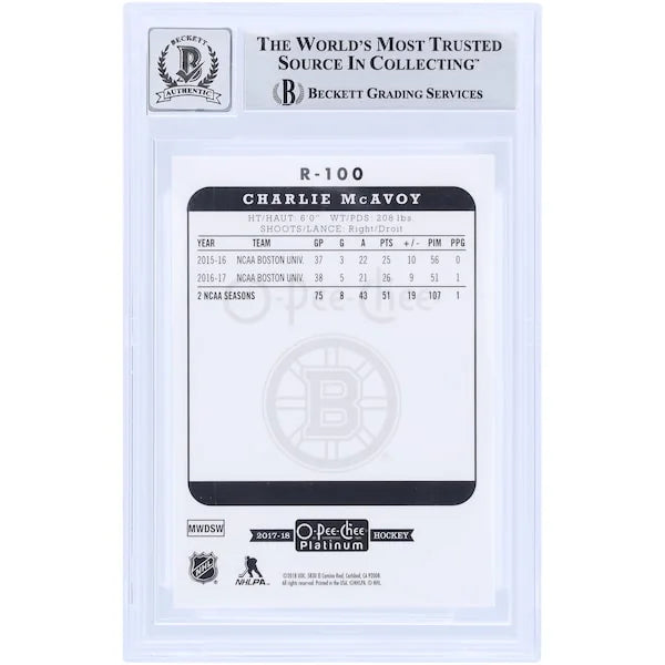 Charlie McAvoy Signed 2017-18 Upper Deck O-Pee-Chee Platinum Retro Rookie Card | Beckett A