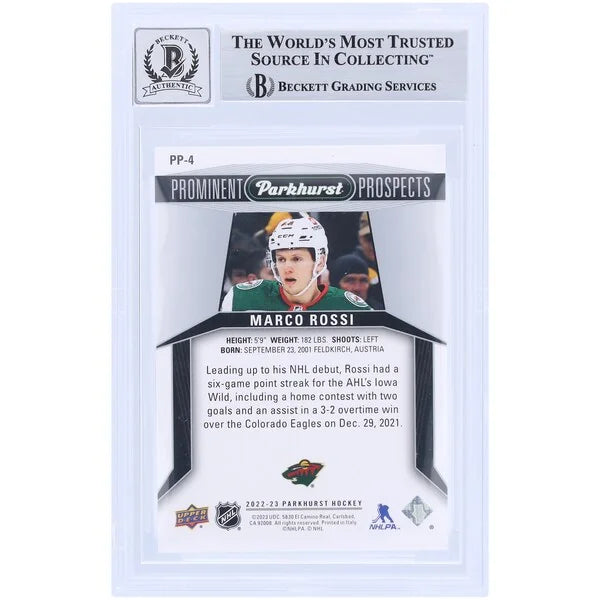 Marco Rossi Signed 2022-23 Upper Deck Parkhurst Rookie Card | Beckett 9