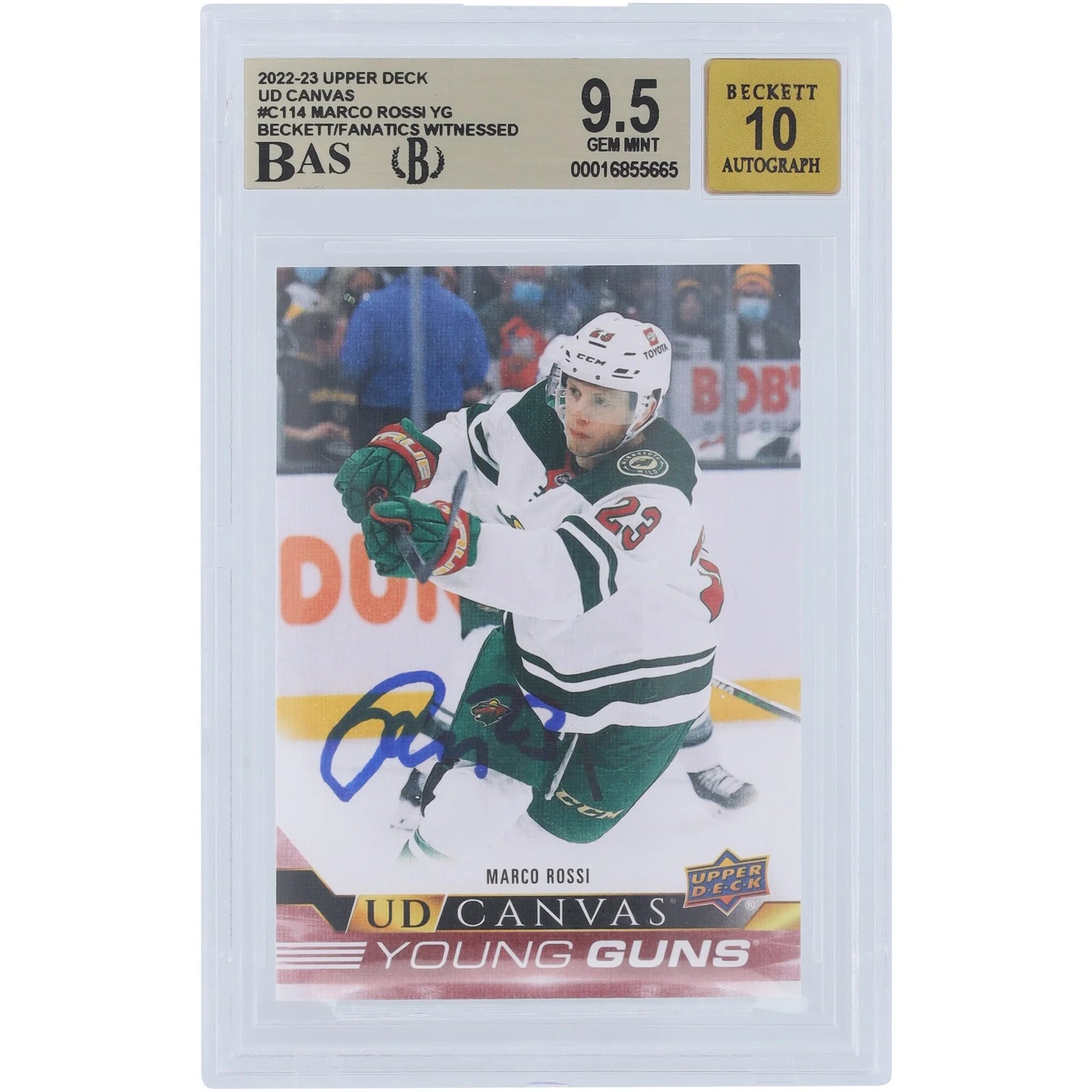 Marco Rossi Signed 2022-23 Upper Deck Young Guns Canvas Rookie #C114 Card | Graded 9.5