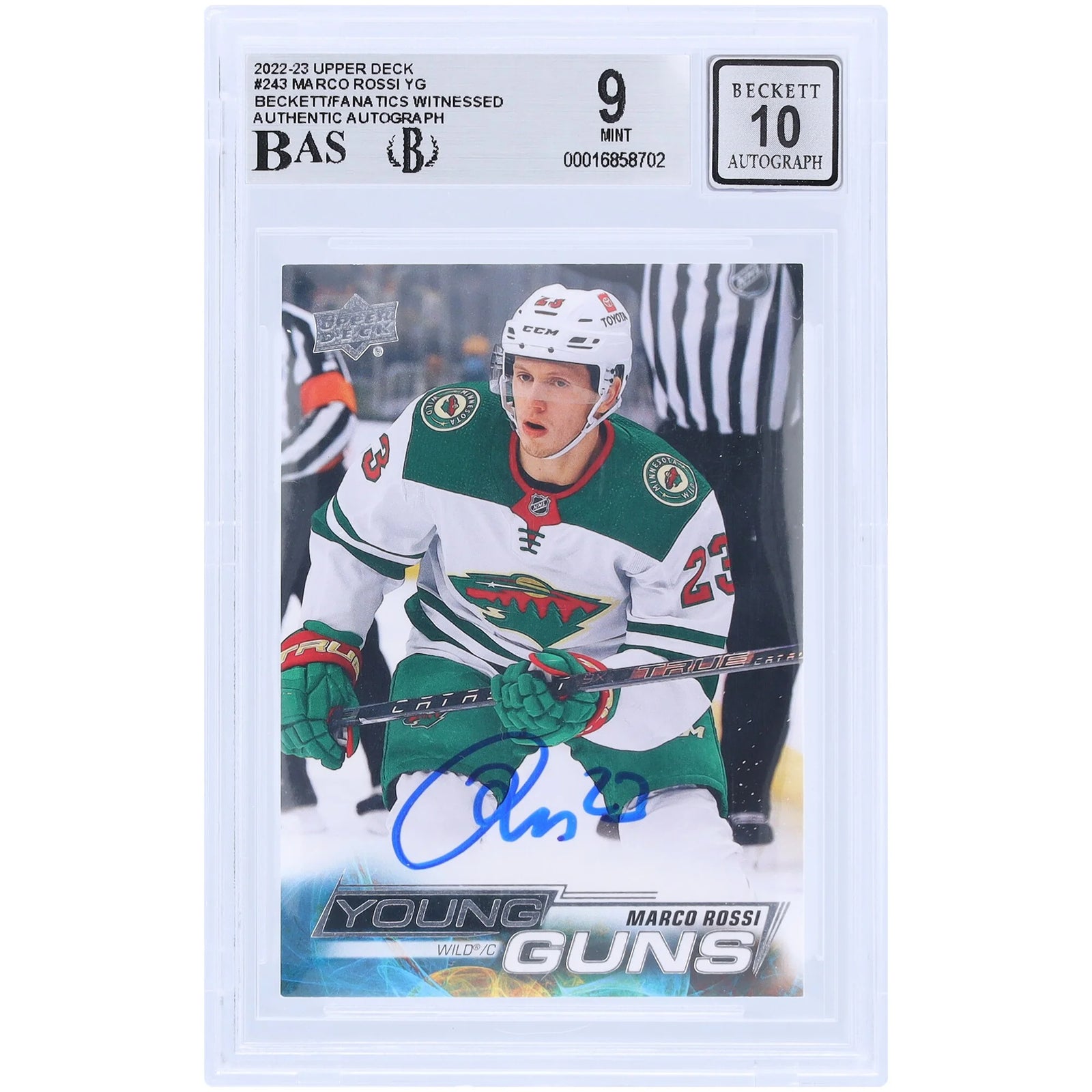 Marco Rossi Signed 2022-23 Upper Deck Young Guns #243 | Beckett Authenticated 9